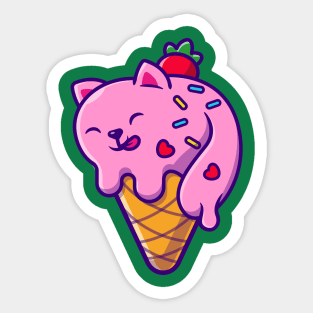 Cute Cat Ice Cream Cone Cartoon Sticker